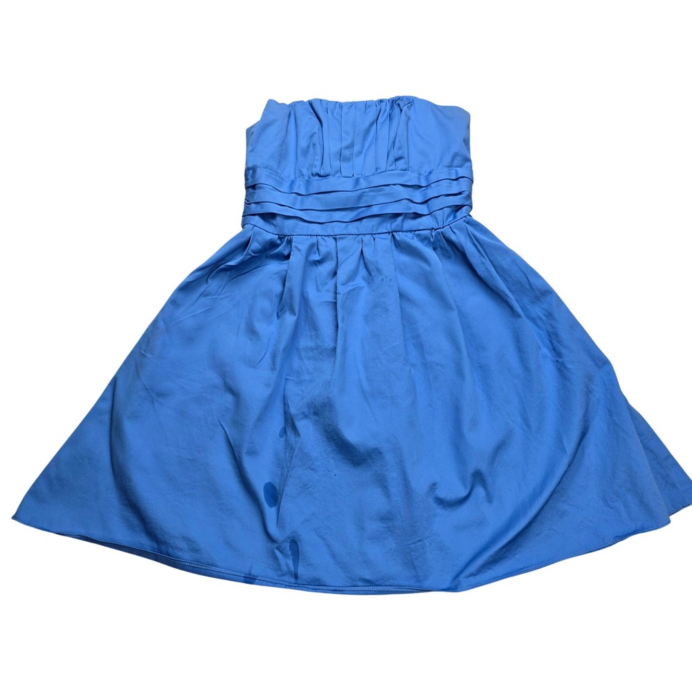 David's Bridal Strapless Dress Womens 4 Blue Good Pleated‎ Fit and Flare Mini
